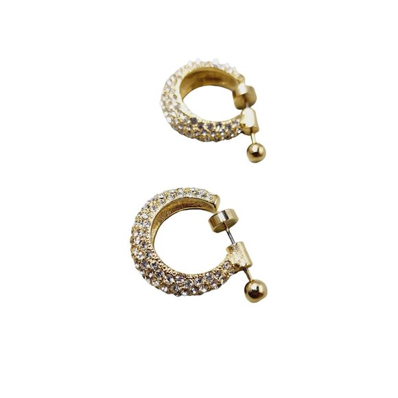Vintage 80s Rhinestone Hoop With Plunger Closure Clip Earring (A3038) - Picture 3 of 4